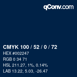 颜色代码: CMYK 100 / 52 / 0 / 72 | qconv.com