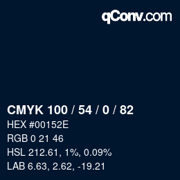 Code couleur: CMYK 100 / 54 / 0 / 82 | qconv.com