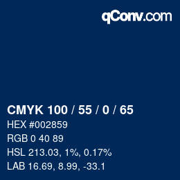 颜色代码: CMYK 100 / 55 / 0 / 65 | qconv.com