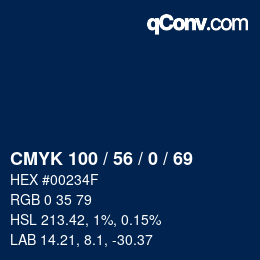 Color code: CMYK 100 / 56 / 0 / 69 | qconv.com