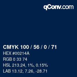 Color code: CMYK 100 / 56 / 0 / 71 | qconv.com