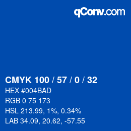 颜色代码: CMYK 100 / 57 / 0 / 32 | qconv.com