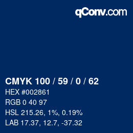 颜色代码: CMYK 100 / 59 / 0 / 62 | qconv.com