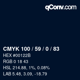 颜色代码: CMYK 100 / 59 / 0 / 83 | qconv.com