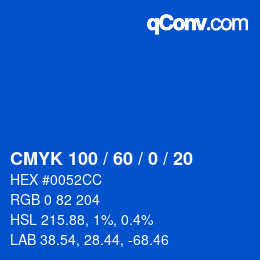 颜色代码: CMYK 100 / 60 / 0 / 20 | qconv.com