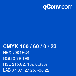 カラーコード: CMYK 100 / 60 / 0 / 23 | qconv.com