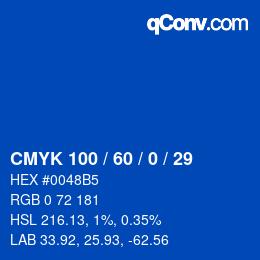 Color code: CMYK 100 / 60 / 0 / 29 | qconv.com