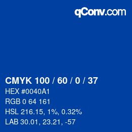 カラーコード: CMYK 100 / 60 / 0 / 37 | qconv.com