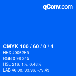 カラーコード: CMYK 100 / 60 / 0 / 4 | qconv.com