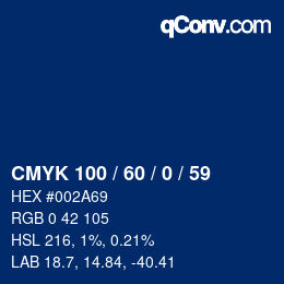 カラーコード: CMYK 100 / 60 / 0 / 59 | qconv.com