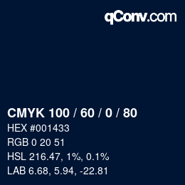 颜色代码: CMYK 100 / 60 / 0 / 80 | qconv.com