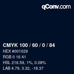 颜色代码: CMYK 100 / 60 / 0 / 84 | qconv.com