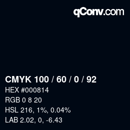 カラーコード: CMYK 100 / 60 / 0 / 92 | qconv.com