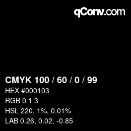 Código de color: CMYK 100 / 60 / 0 / 99 | qconv.com