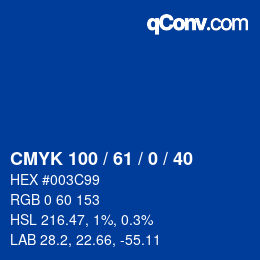 Code couleur: CMYK 100 / 61 / 0 / 40 | qconv.com