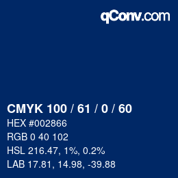 颜色代码: CMYK 100 / 61 / 0 / 60 | qconv.com