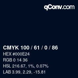 颜色代码: CMYK 100 / 61 / 0 / 86 | qconv.com