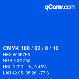 颜色代码: CMYK 100 / 62 / 0 / 10 | qconv.com