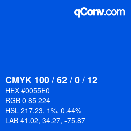 颜色代码: CMYK 100 / 62 / 0 / 12 | qconv.com