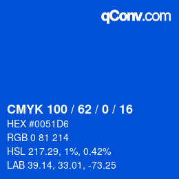 颜色代码: CMYK 100 / 62 / 0 / 16 | qconv.com