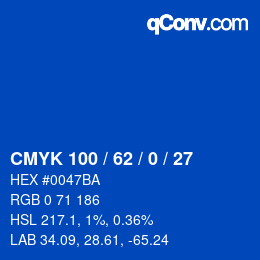 颜色代码: CMYK 100 / 62 / 0 / 27 | qconv.com