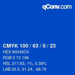 颜色代码: CMYK 100 / 63 / 0 / 23 | qconv.com