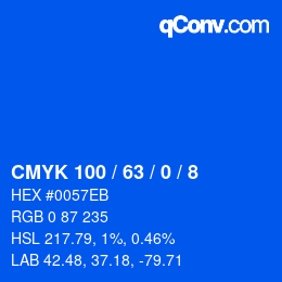 カラーコード: CMYK 100 / 63 / 0 / 8 | qconv.com