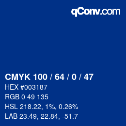 颜色代码: CMYK 100 / 64 / 0 / 47 | qconv.com