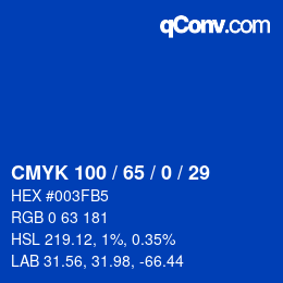 カラーコード: CMYK 100 / 65 / 0 / 29 | qconv.com