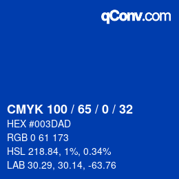 颜色代码: CMYK 100 / 65 / 0 / 32 | qconv.com