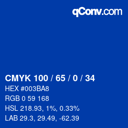 颜色代码: CMYK 100 / 65 / 0 / 34 | qconv.com