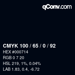 カラーコード: CMYK 100 / 65 / 0 / 92 | qconv.com