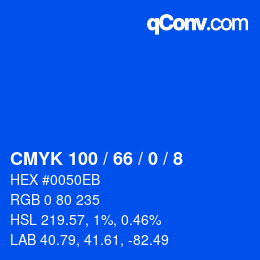 カラーコード: CMYK 100 / 66 / 0 / 8 | qconv.com