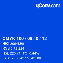 颜色代码: CMYK 100 / 68 / 0 / 12 | qconv.com