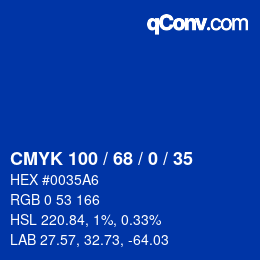 颜色代码: CMYK 100 / 68 / 0 / 35 | qconv.com