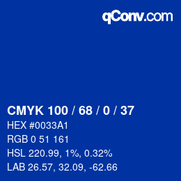 颜色代码: CMYK 100 / 68 / 0 / 37 | qconv.com