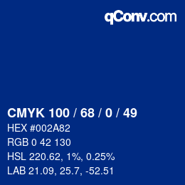 颜色代码: CMYK 100 / 68 / 0 / 49 | qconv.com