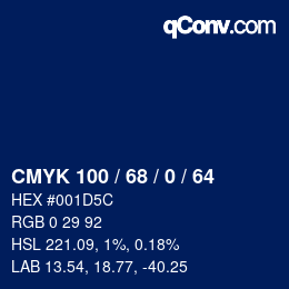 颜色代码: CMYK 100 / 68 / 0 / 64 | qconv.com