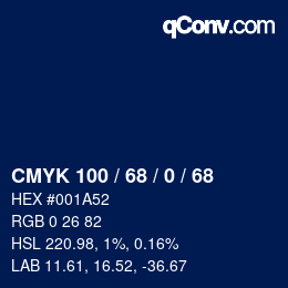 颜色代码: CMYK 100 / 68 / 0 / 68 | qconv.com