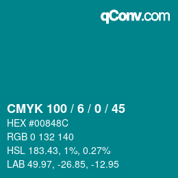 颜色代码: CMYK 100 / 6 / 0 / 45 | qconv.com