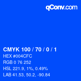 Farbcode: CMYK 100 / 70 / 0 / 1 | qconv.com