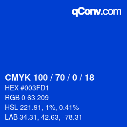 Color code: CMYK 100 / 70 / 0 / 18 | qconv.com