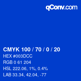 颜色代码: CMYK 100 / 70 / 0 / 20 | qconv.com