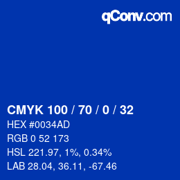 Color code: CMYK 100 / 70 / 0 / 32 | qconv.com