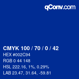 Color code: CMYK 100 / 70 / 0 / 42 | qconv.com