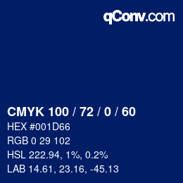 颜色代码: CMYK 100 / 72 / 0 / 60 | qconv.com