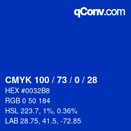Farbcode: CMYK 100 / 73 / 0 / 28 | qconv.com