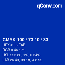 カラーコード: CMYK 100 / 73 / 0 / 33 | qconv.com