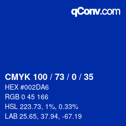 Color code: CMYK 100 / 73 / 0 / 35 | qconv.com