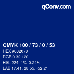 Color code: CMYK 100 / 73 / 0 / 53 | qconv.com